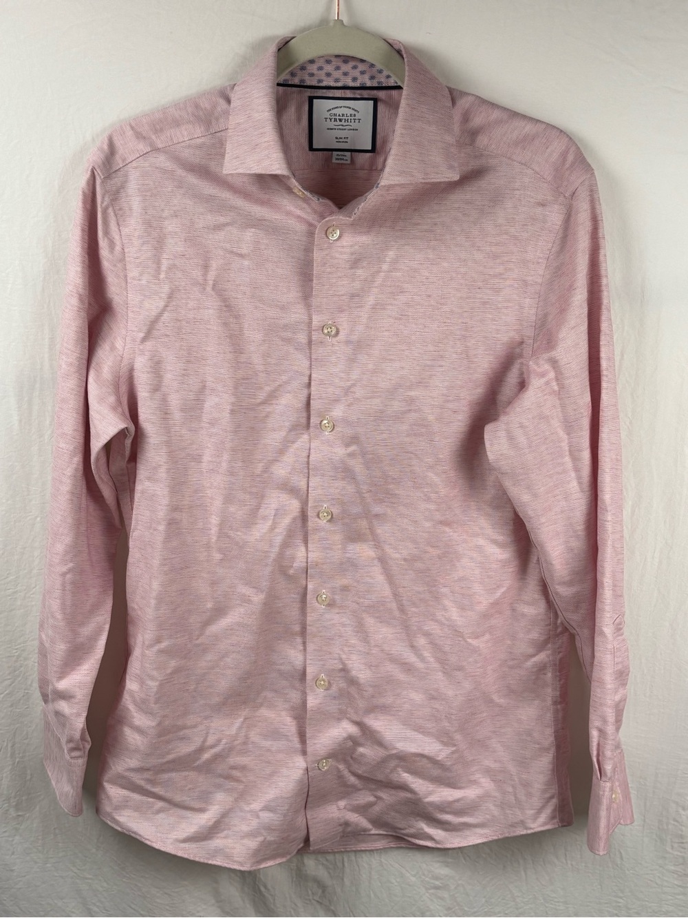 Charles Tyrwhitt S slim fit no iron Heather Lt Pink Long-Sleeve Button-Up Shirt